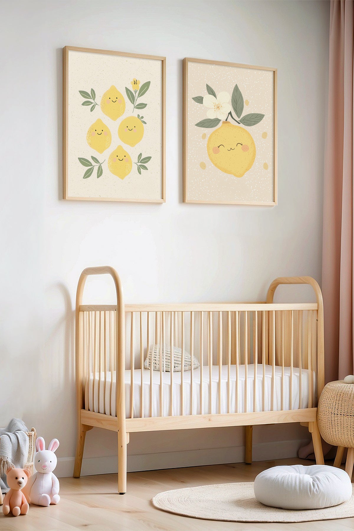 2'li Gülümseyen Limonlar - Doğal Ahşap Çerçeveli Çocuk Odası ve Bebek Odası Tablosu