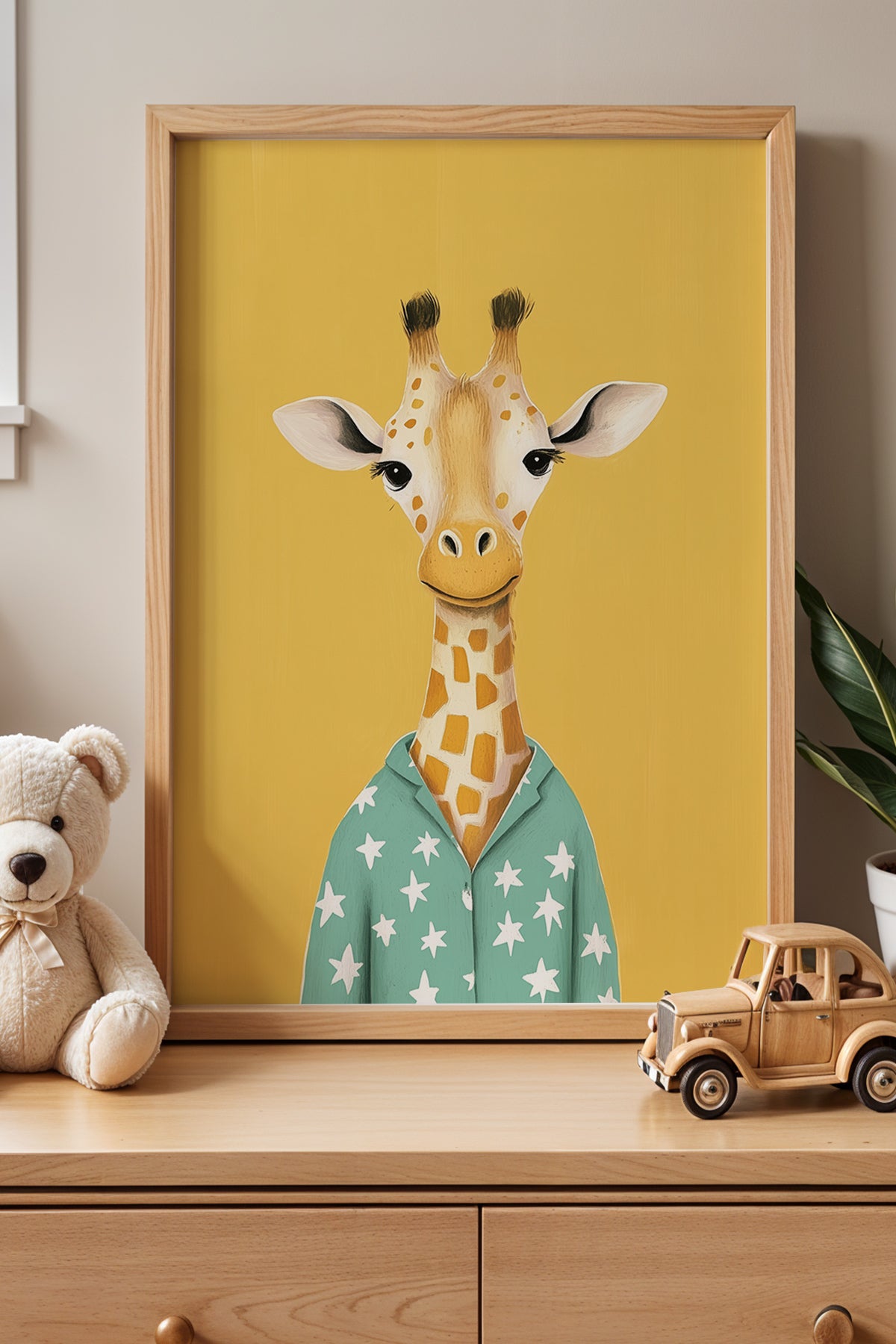 2'li Pijamalı Uykucu Zebra Ve Zürafa Bebek Odası Ve Çocuk Odası Ahşap Çerçeveli Tablo