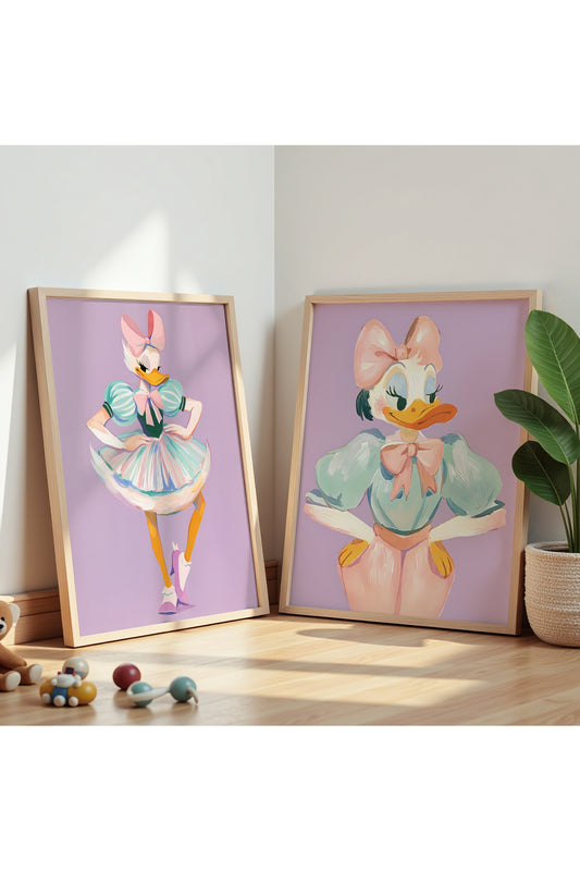 2'Li Daisy Duck Çocuk Odası Ve Bebek Odası Ahşap Çerçeveli Duvar Tablosu