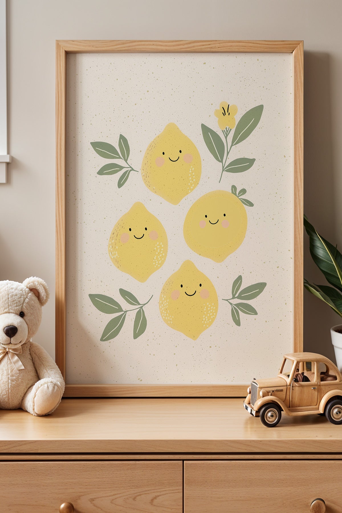 2'li Gülümseyen Limonlar - Doğal Ahşap Çerçeveli Çocuk Odası ve Bebek Odası Tablosu