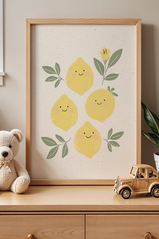 2'li Gülümseyen Limonlar - Doğal Ahşap Çerçeveli Çocuk Odası ve Bebek Odası Tablosu