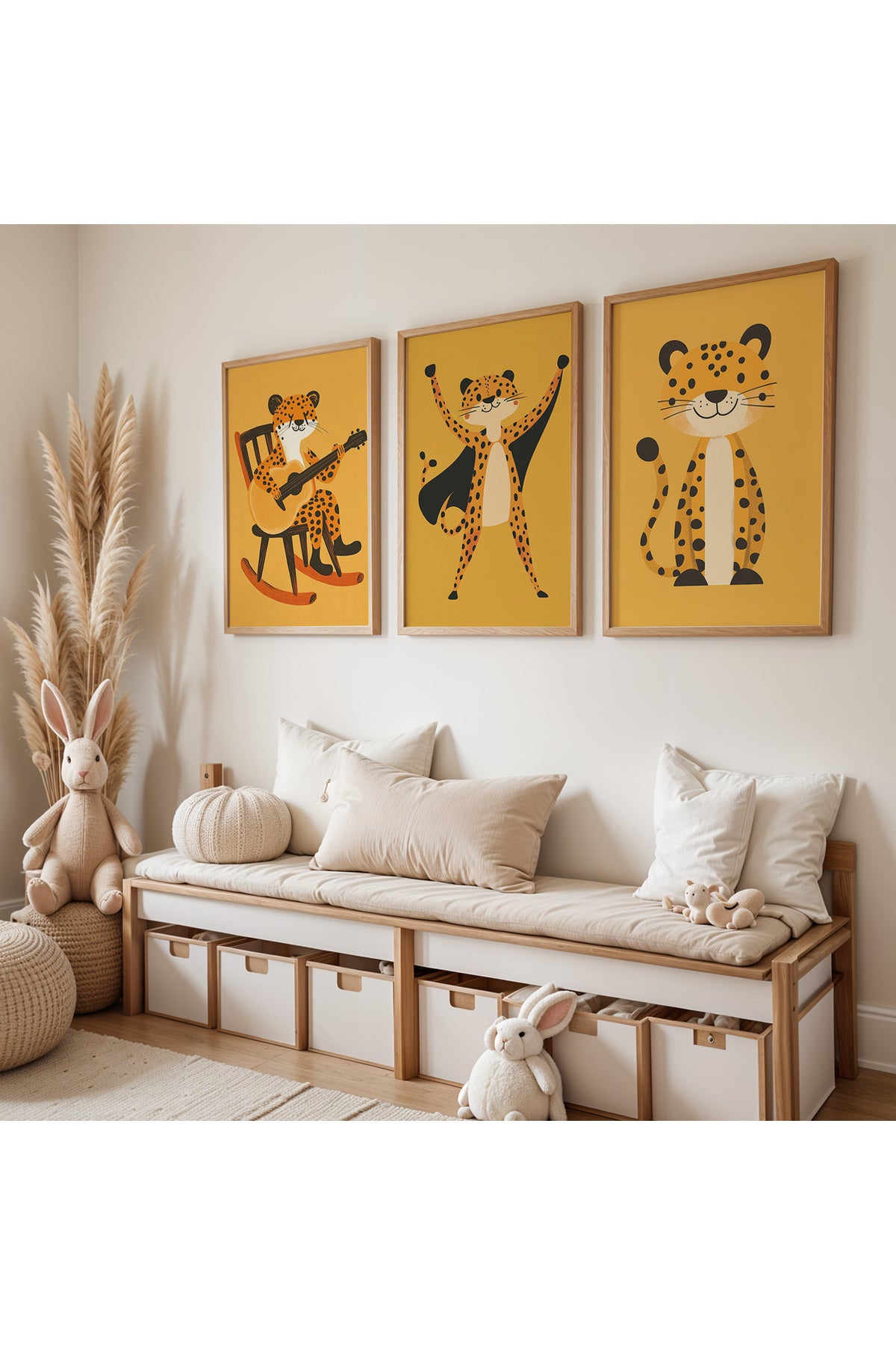3'lü Marsupilami Oyun Seti Çocuk Odası Ahşap Çerçeveli Duvar Tablosu