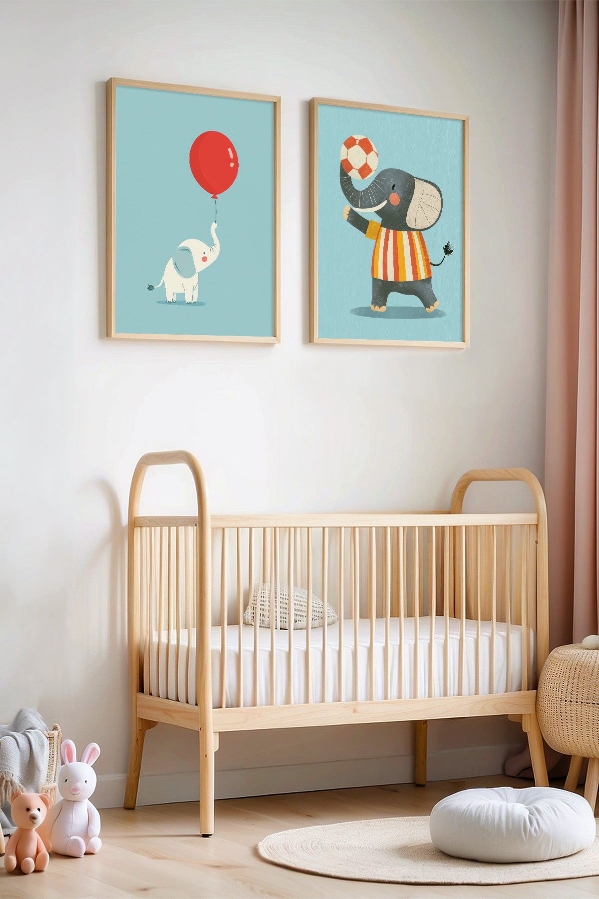 2'li Mavi Arka Fonlu Filler Odası Ve Bebek Odası Ahşap Çerçeveli Duvar Tablosu