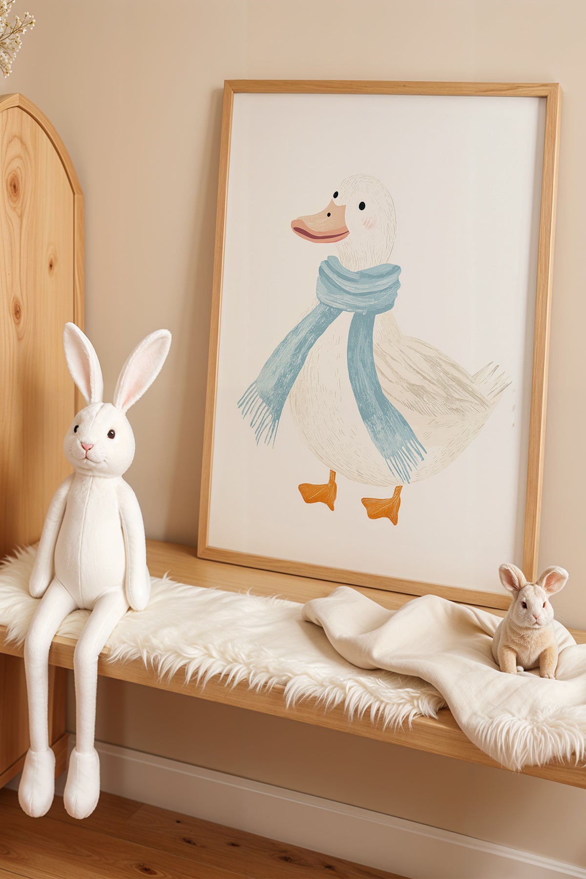 2'li Ördek Ve Şirin Kuzu Çocuk Odası Ve Bebek Odası Ahşap Çerçeveli Duvar Tablosu