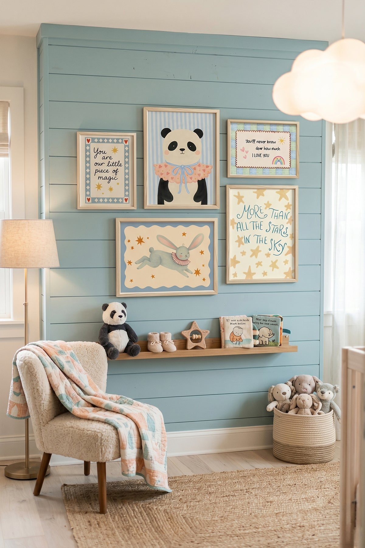 Little Panda Stars Temalı Bebek ve Çocuk Odası 5’li Çerçeveli Tablo Seti
