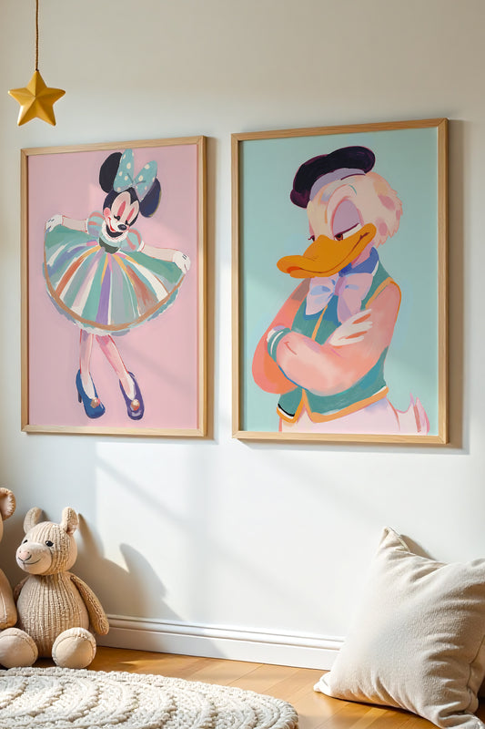 2'Li Minnie Mouse - Donald Duck Çocuk Odası Ve Bebek Odası Ahşap Duvar Tablosu