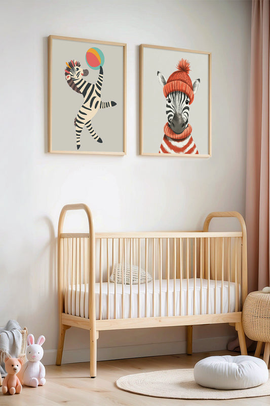 2'li Şirin Zebralar Çocuk Odası Ve Bebek Odası Ahşap Çerçeveli Tablo