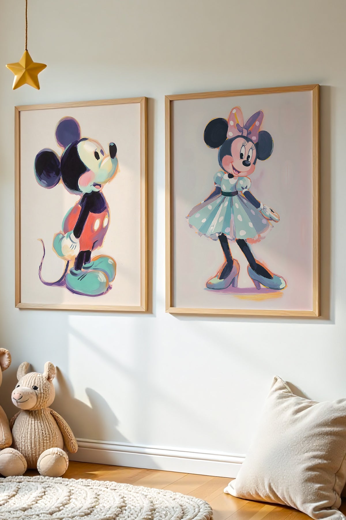 2'Li Mickey Mouse Çocuk Odası Ve Bebek Odası Ahşap Çerçeveli Duvar Tablosu