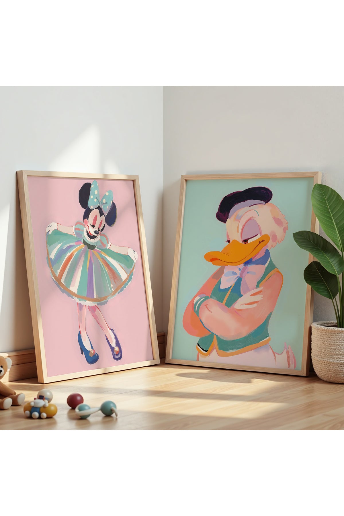 2'Li Minnie Mouse - Donald Duck Çocuk Odası Ve Bebek Odası Ahşap Duvar Tablosu