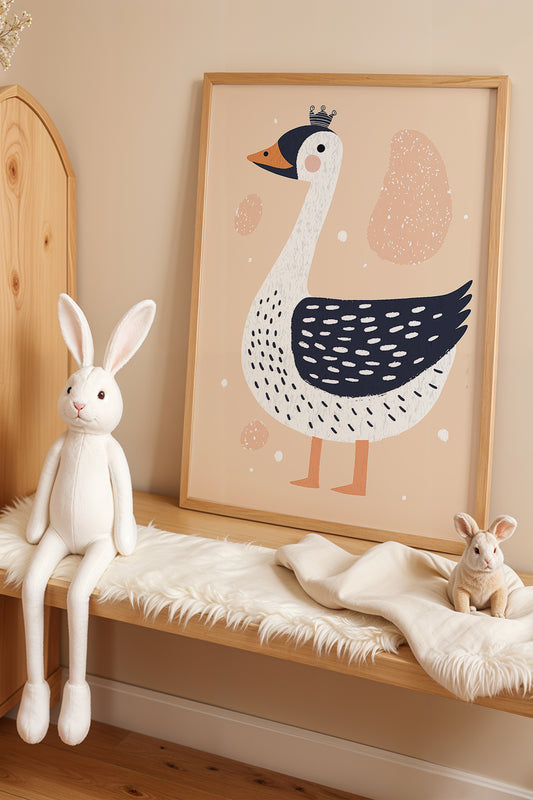 Minimalist Çizim Kazlar - Doğal Ahşap Çerçeveli Çocuk Odası ve Bebek Odası Tablosu