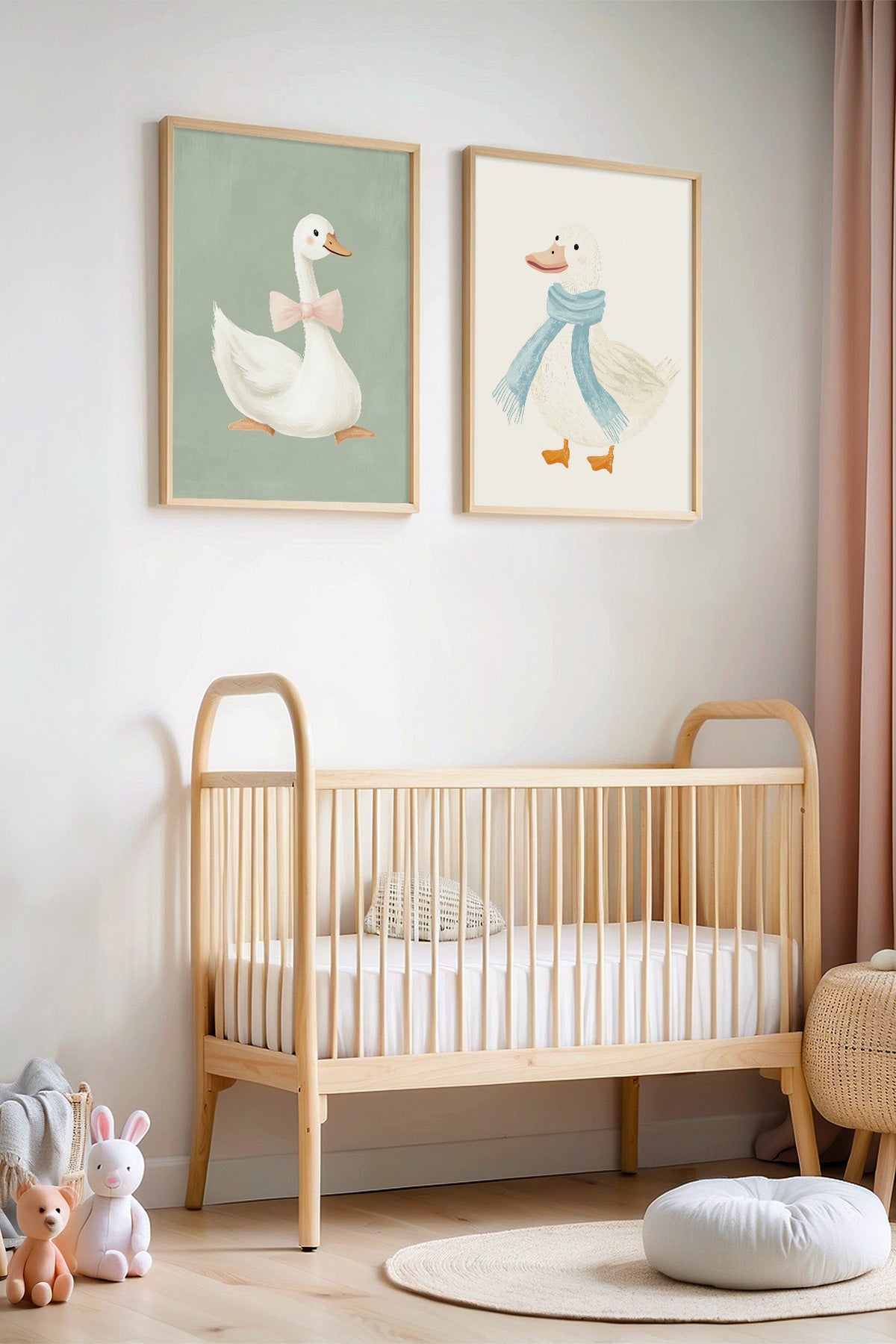 2'li Atkılı Sevimli Kazlar Çocuk Odası Ve Bebek Odası Ahşap Çerçeveli Duvar Tablosu