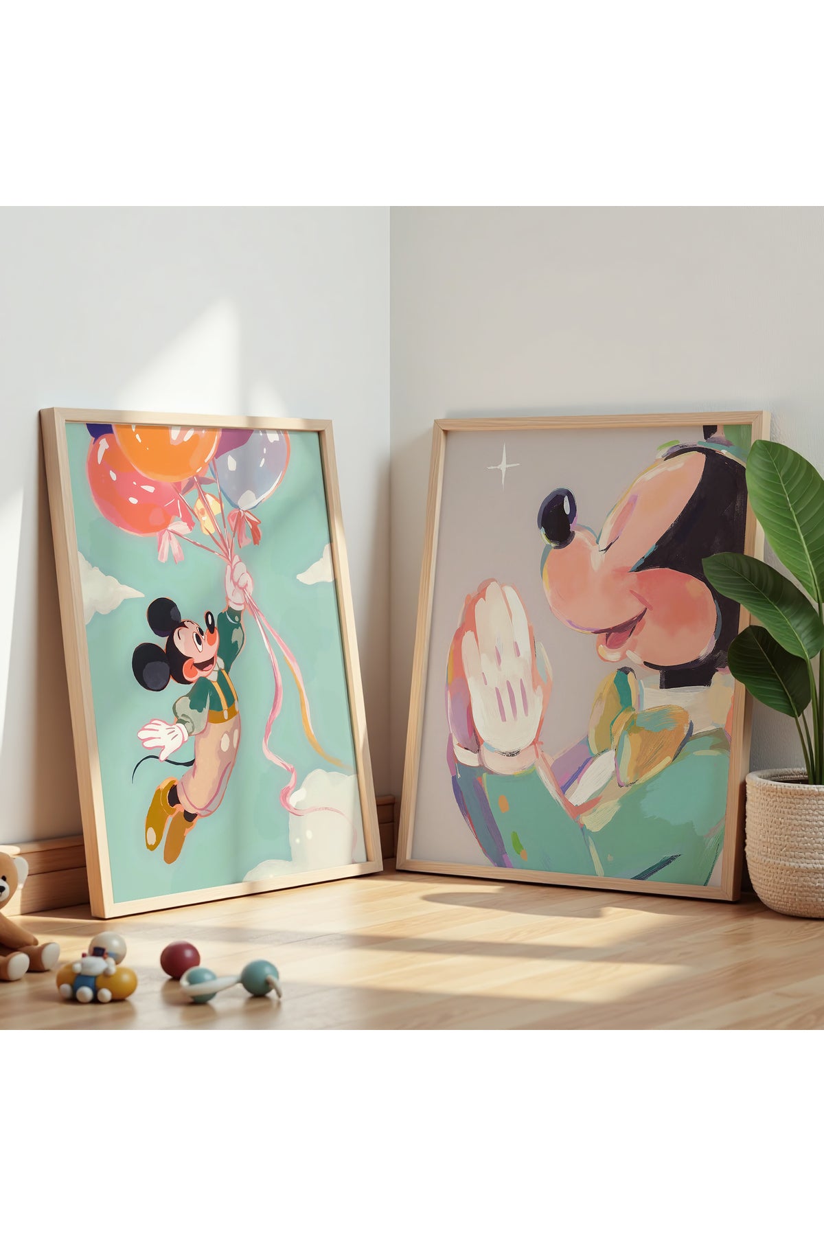 2'Li Mickey Mouse - Minnie Mouse Çocuk Odası Ve Bebek Odası Ahşap Duvar Tablosu