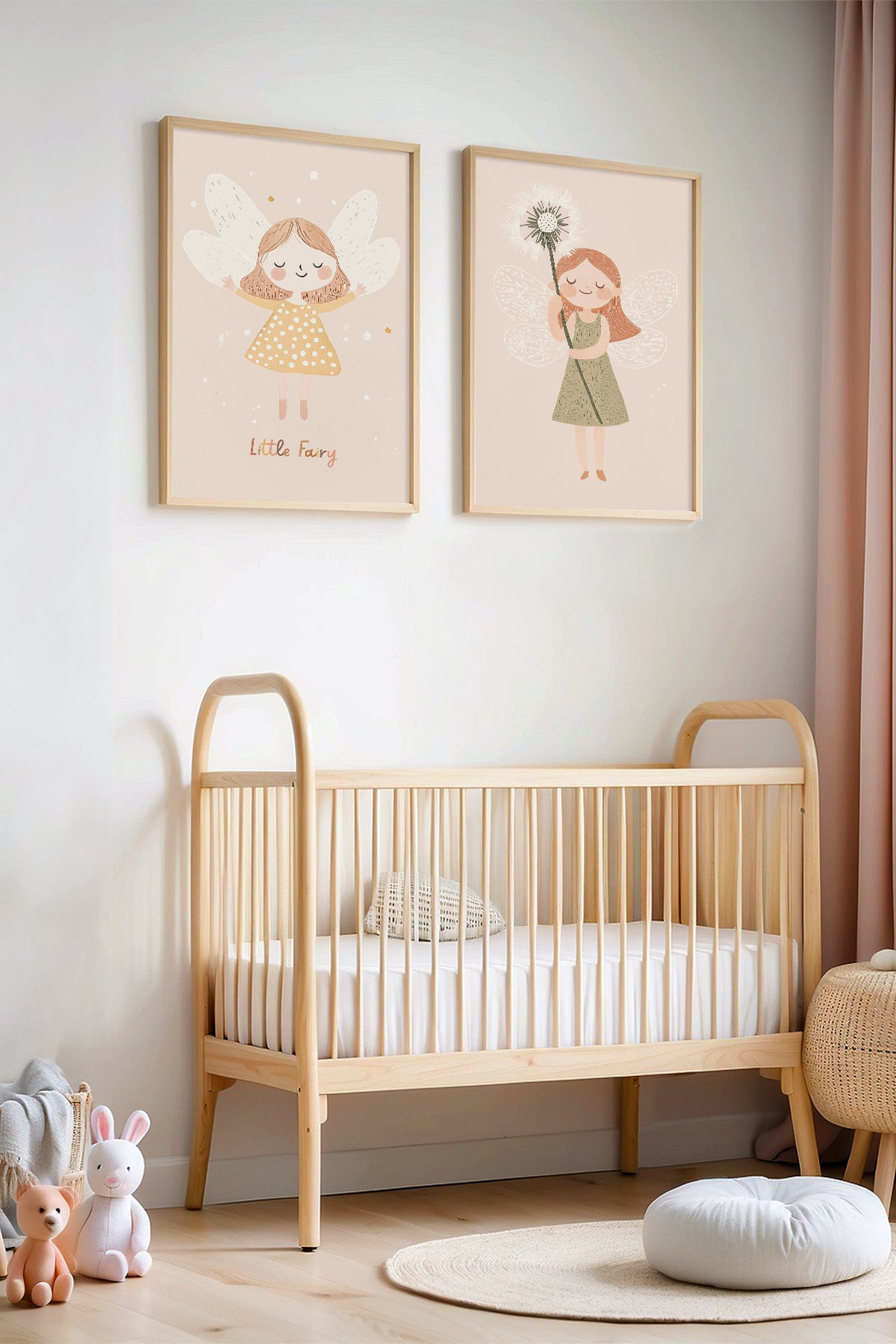 2'li Peri Kızları - Doğal Ahşap Çerçeveli Çocuk Odası ve Bebek Odası Tablosu