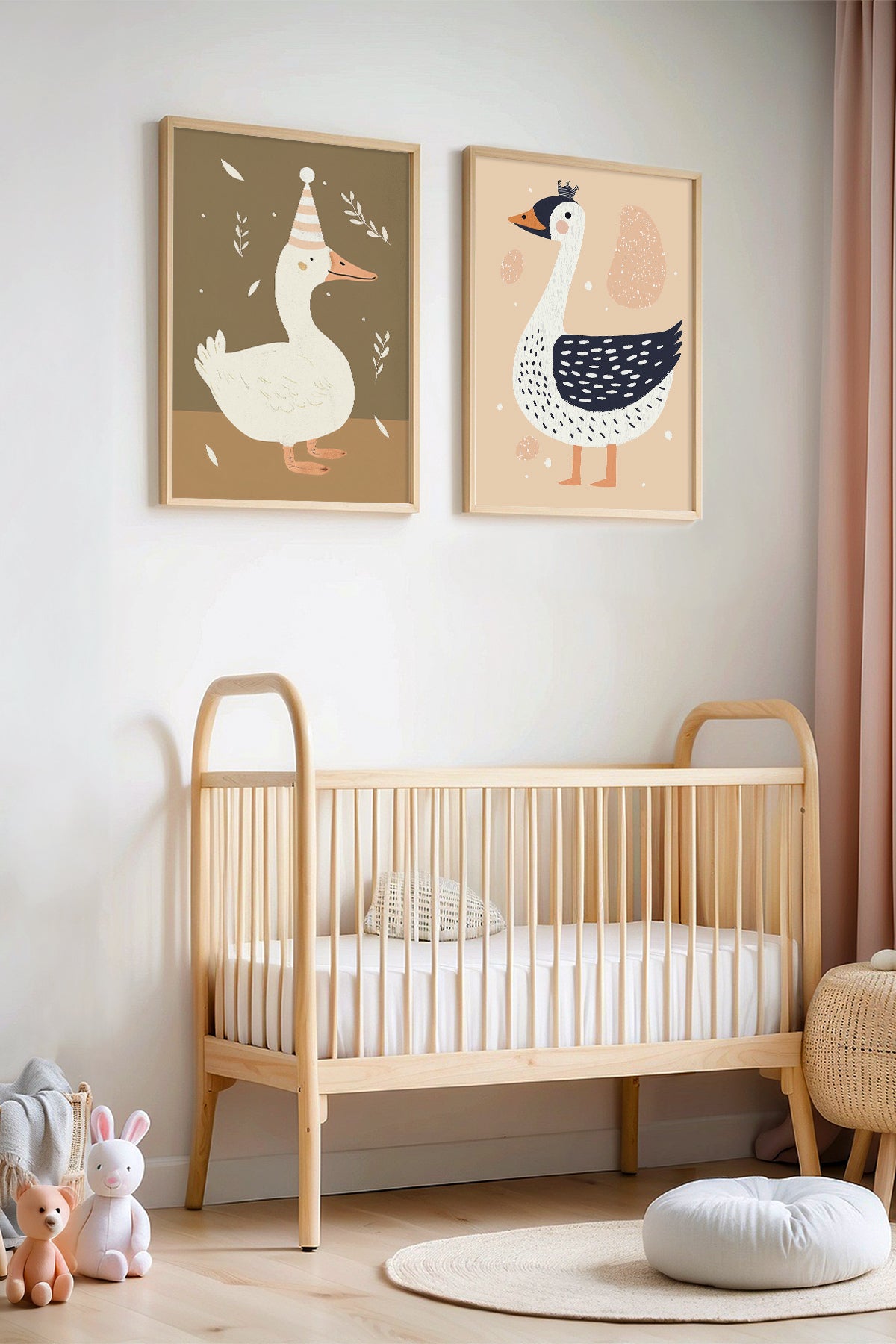 Minimalist Çizim Kazlar - Doğal Ahşap Çerçeveli Çocuk Odası ve Bebek Odası Tablosu