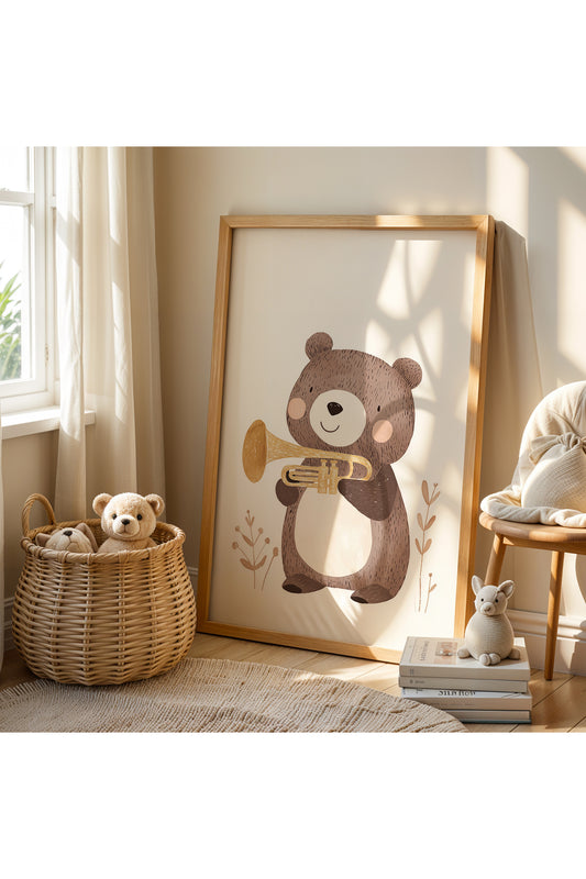 Ayıcık Ve Şirin Panda - Doğal Ahşap Çerçevesi Çocuk Odası ve Bebek Odası Tablosu