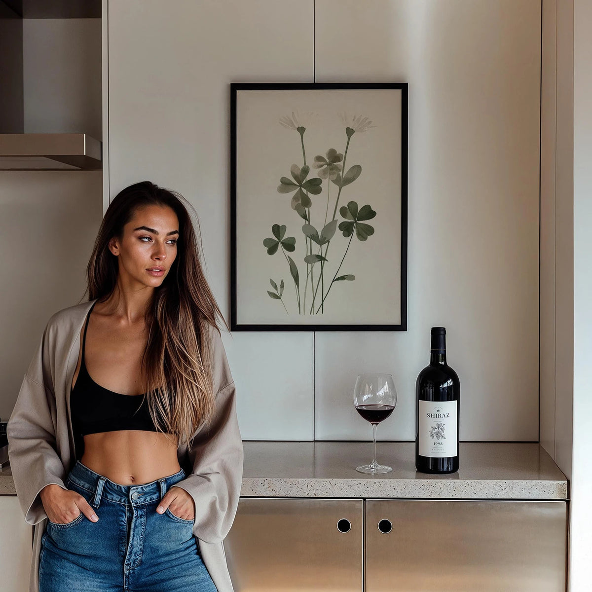 Kuru Dal ve Yaprak Çizimi Minimalist - Duvar Tablosu