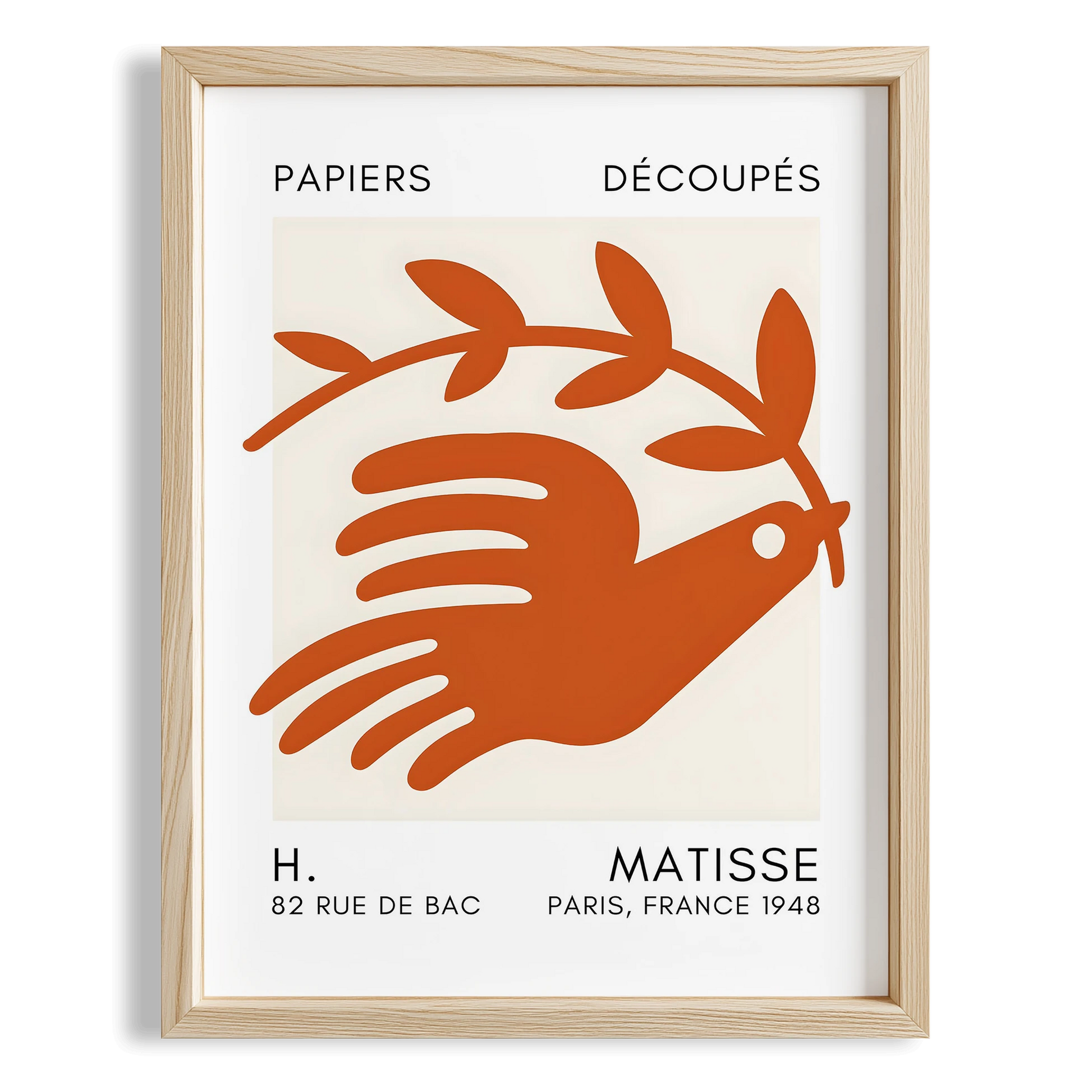 Matisse Kağıt Kesimleri Serisi Terracotta Soyut Güvercin I Duvar Tablosu