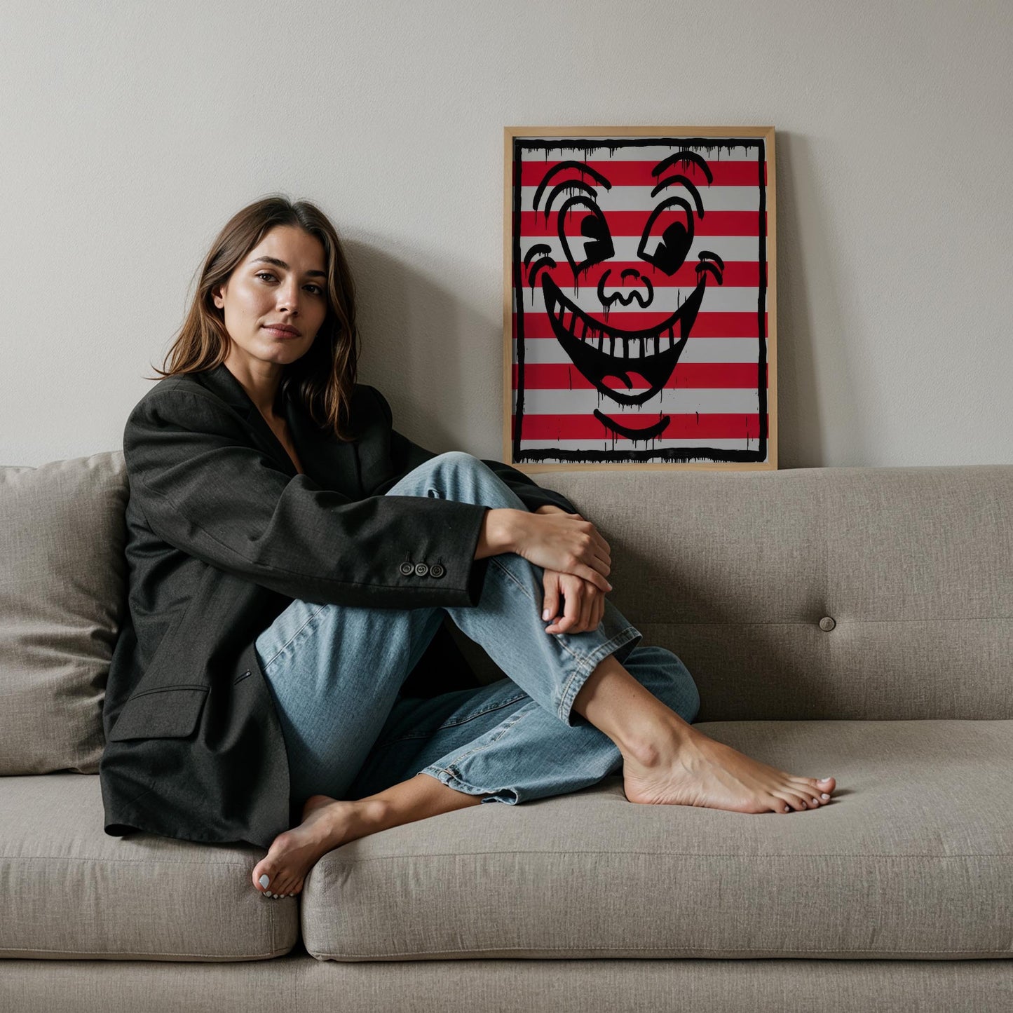 Çizgili Gülümseme - Keith Haring Ahşap Duvar Tablosu
