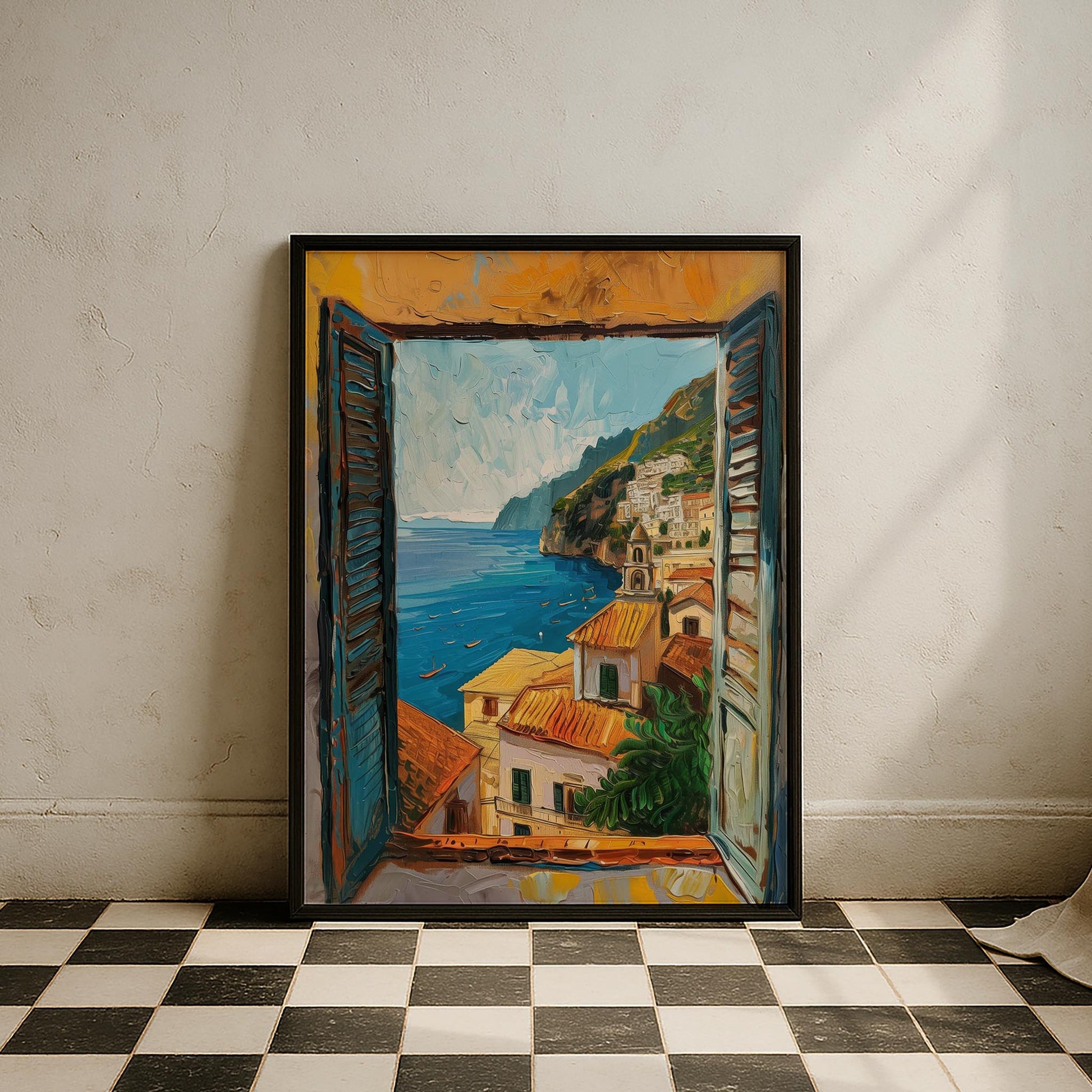 Amalfi Penceresinden Manzara Akdeniz İtalya Koleksiyonu Mutfak Duvar Tablosu