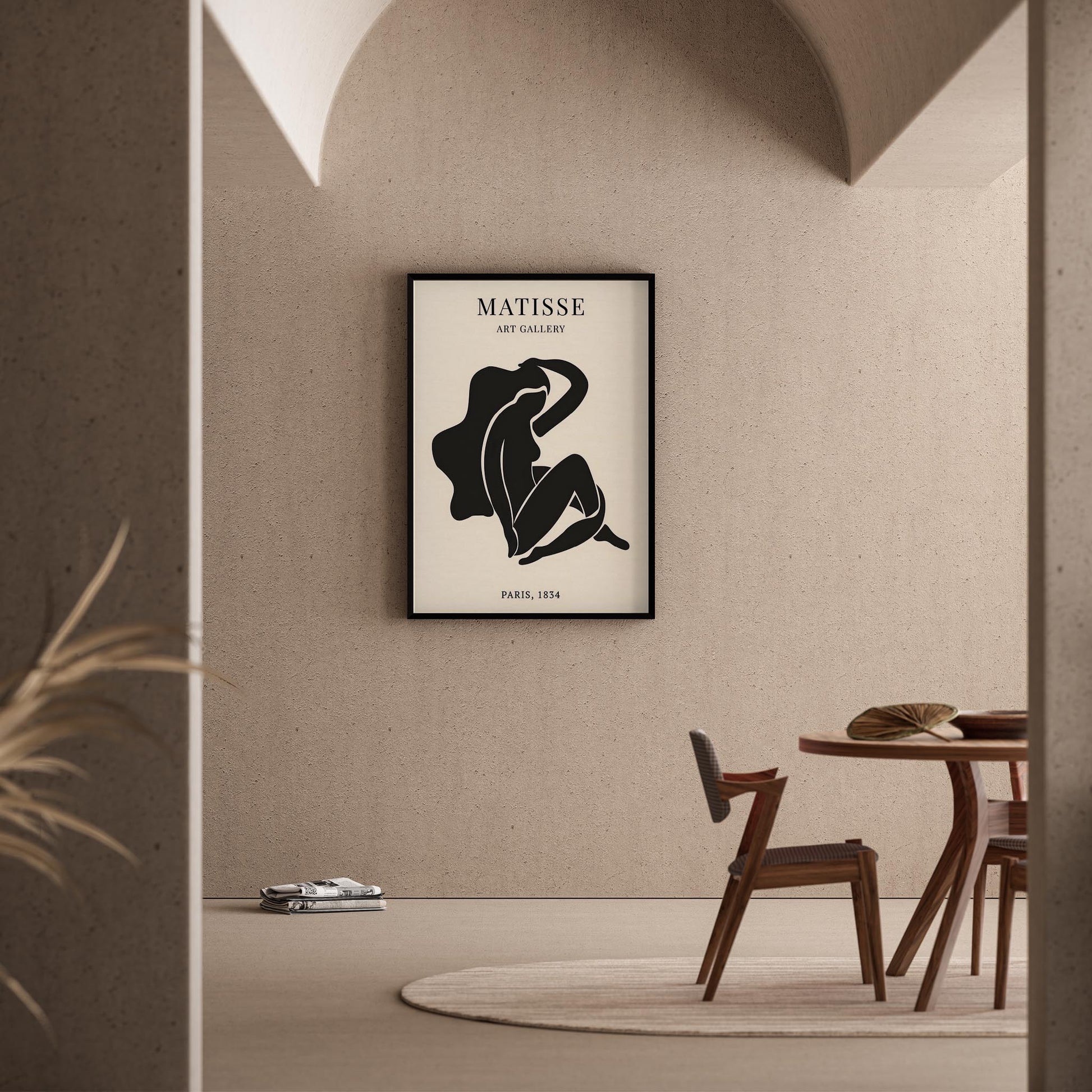 Matisse Kağıt Kesimleri Serisi Minimalist Siyah Oturan Kadın Figür I Duvar Tablosu