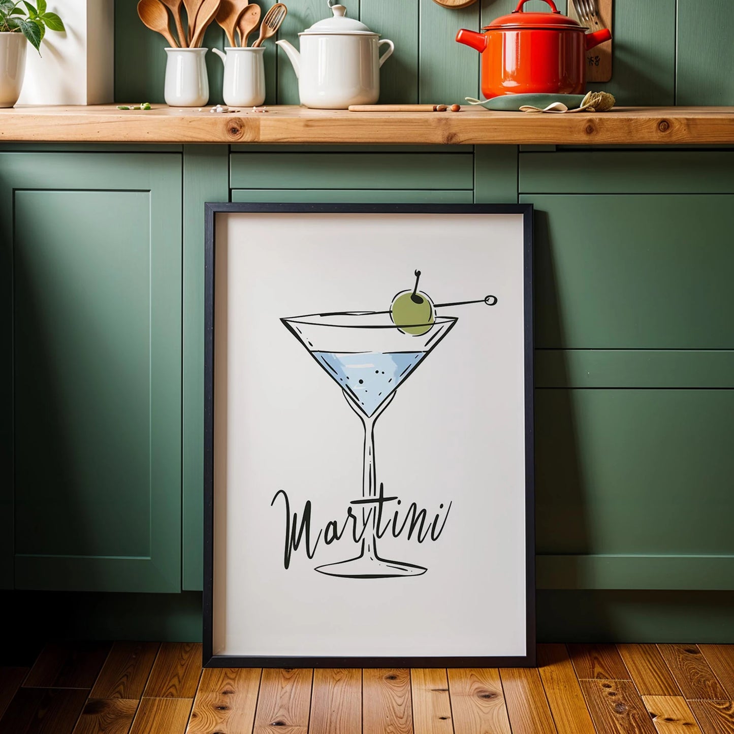 Martini Tipografik Minimal Mutfak Duvar Tablosu