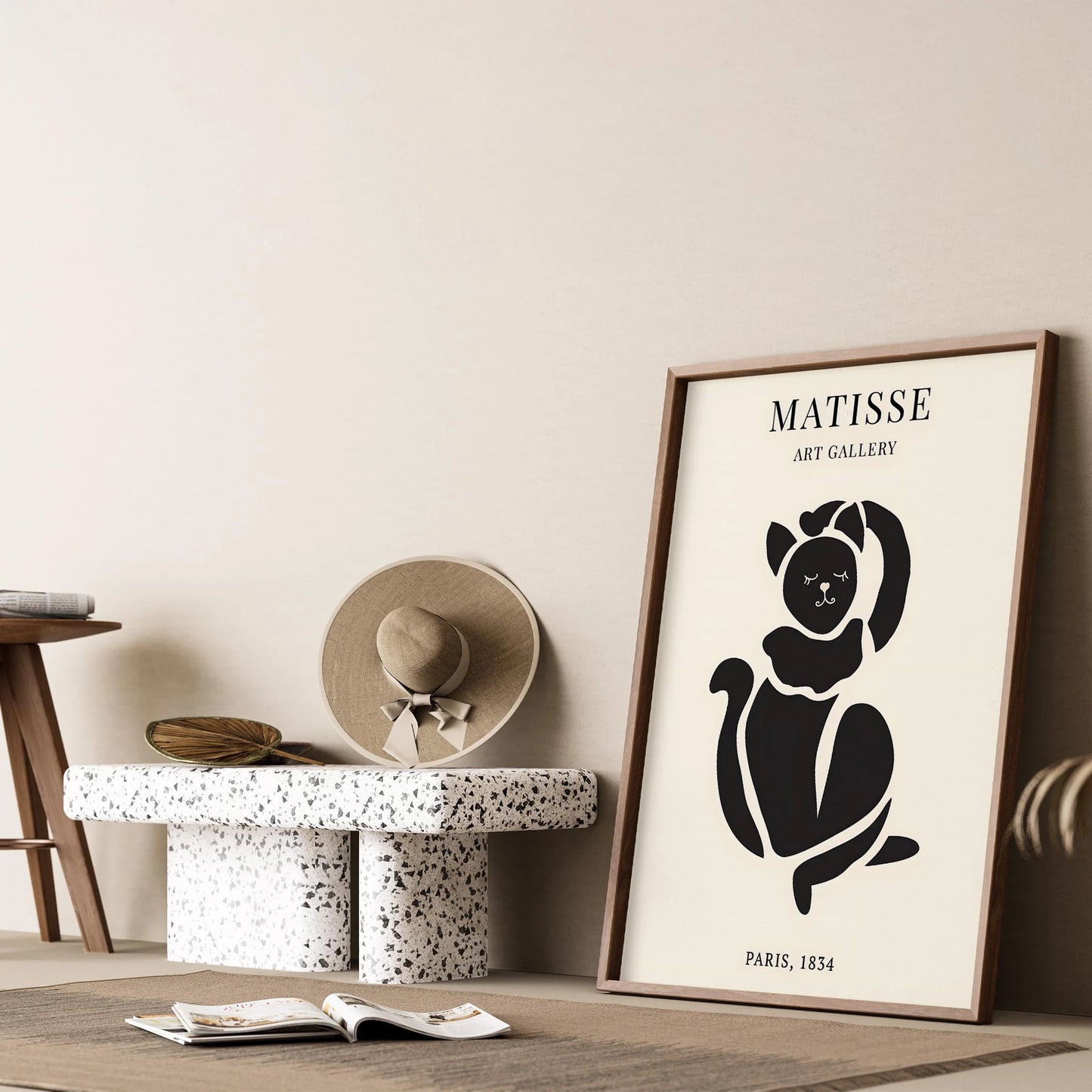Matisse Kağıt Kesimleri Serisi Minimalist Siyah Dişi Kedi I Duvar Tablosu