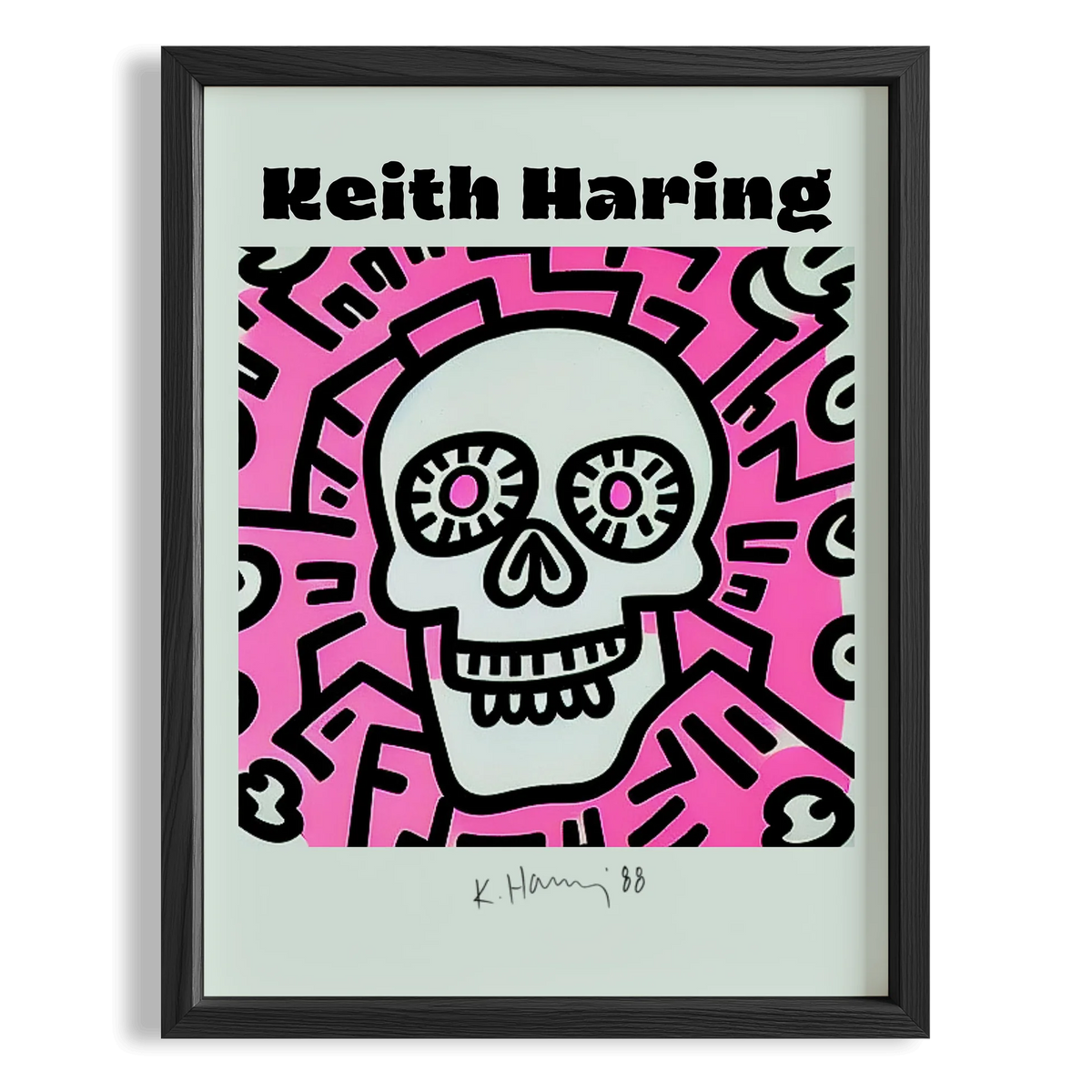 Kafatası - Keith Haring Ahşap Duvar Tablosu