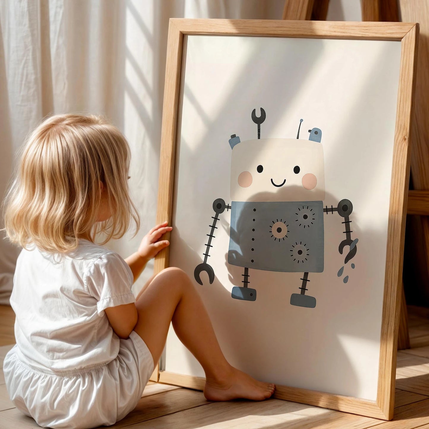 Mavi Android Robot Minimalist Çocuk Odası Ahşap Tablo