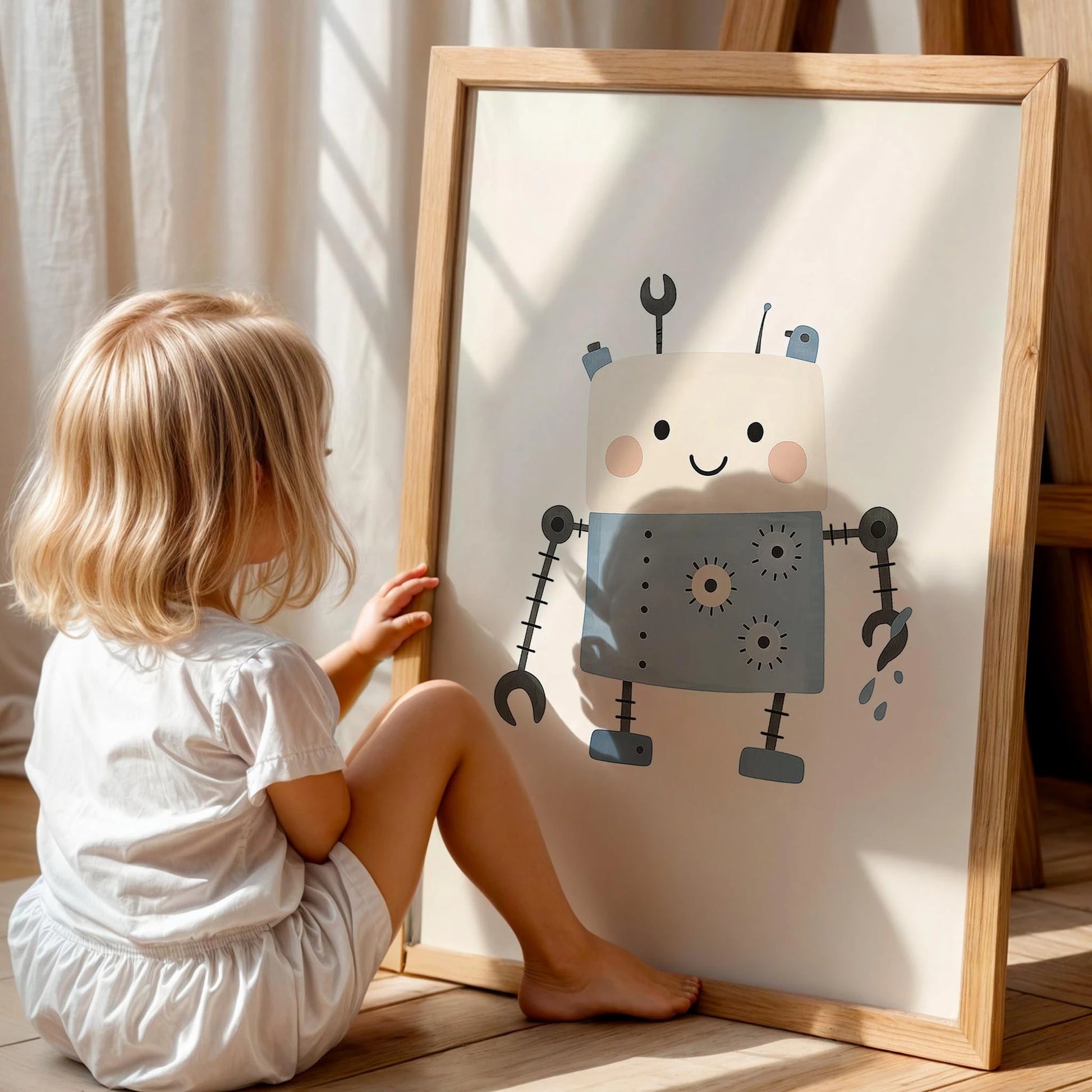 Mavi Android Robot Minimalist Çocuk Odası Ahşap Tablo