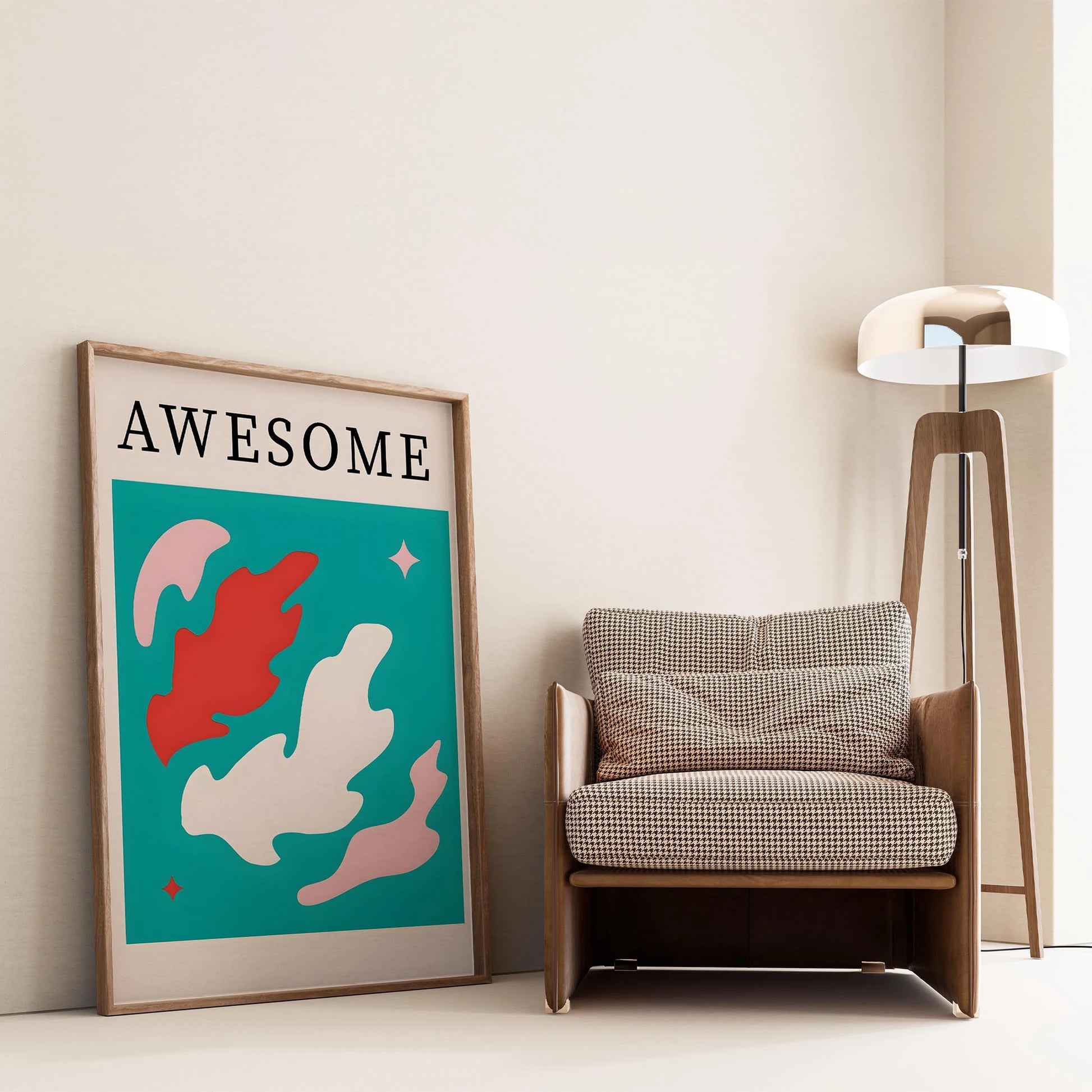 Matisse Kağıt Kesimleri Abstract Serisi Turkuaz AWESOME Tipografi I Duvar Tablosu