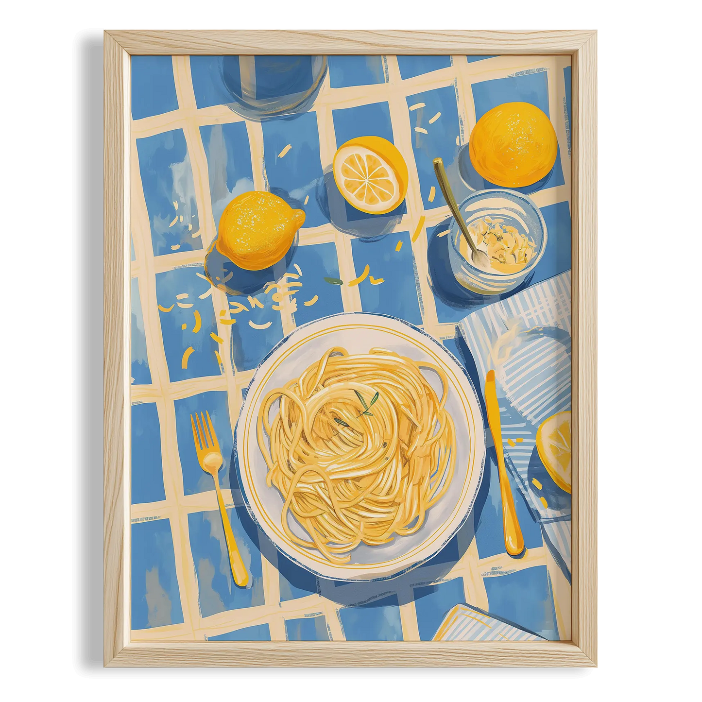 Limonlu Spagetti Tabak Retro Sofra Mutfak Duvar Tablosu