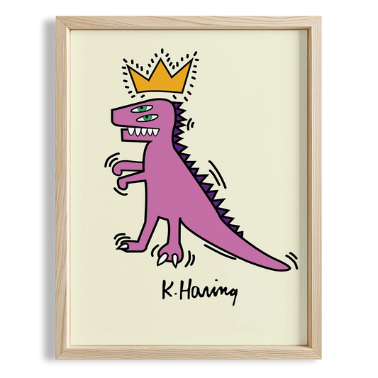 Taçlı Dinozor - Keith Haring Ahşap Duvar Tablosu