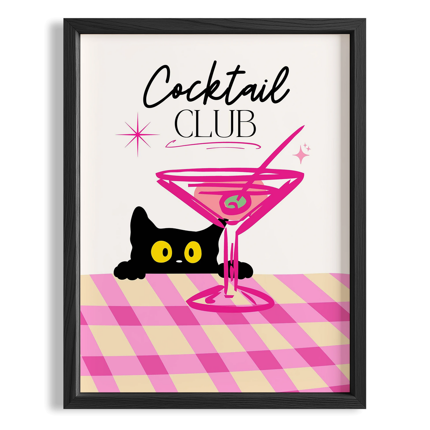 Cocktail Club Kedi Kokteyl Mutfak Duvar Tablosu