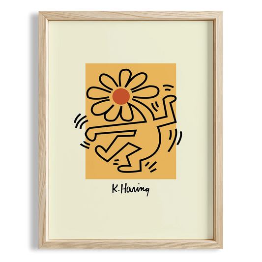 Çiçekli Figür - Keith Haring Ahşap Duvar Tablosu