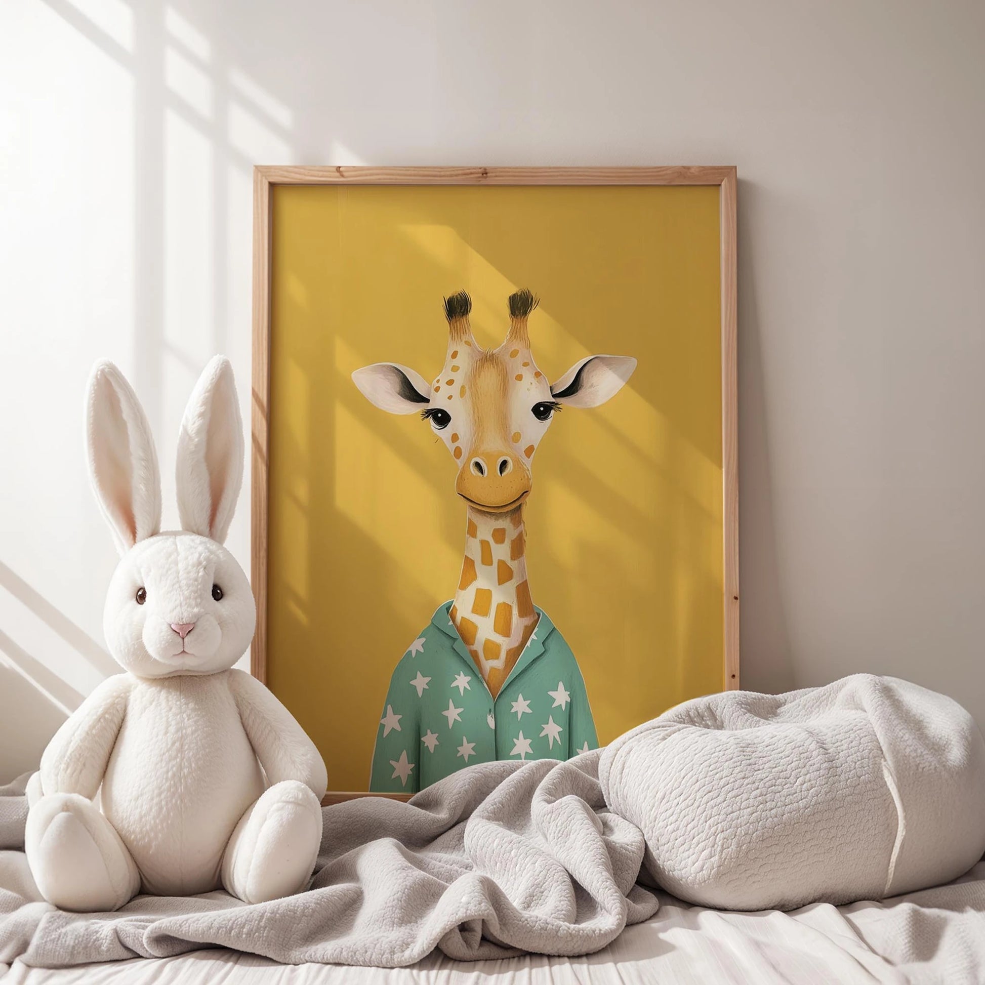Pijamalı Uykucu Zürafa - Sarı Fon