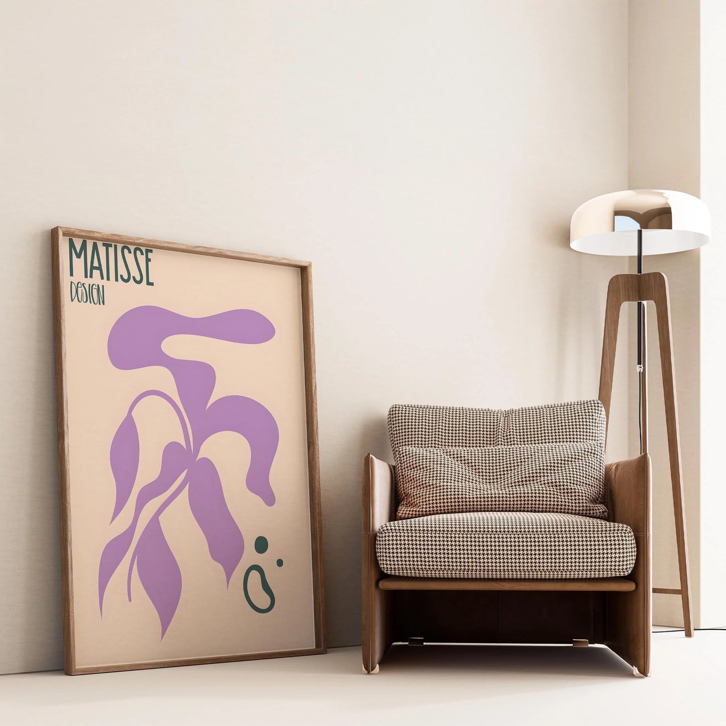 Matisse Kağıt Kesimleri Abstract Serisi Lila Bej Yaprak ve Dallar I Duvar Tablosu