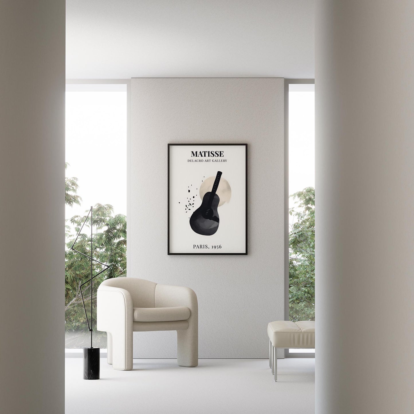 Matisse Kağıt Kesimleri Serisi Minimalist Gitar Motifi I Duvar Tablosu