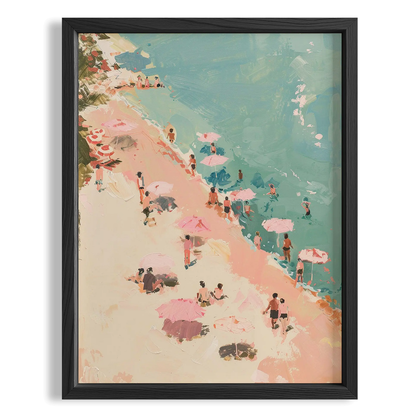 Pembe Şemsiyeli Plaj Pastel Maximalist - Duvar Tablosu