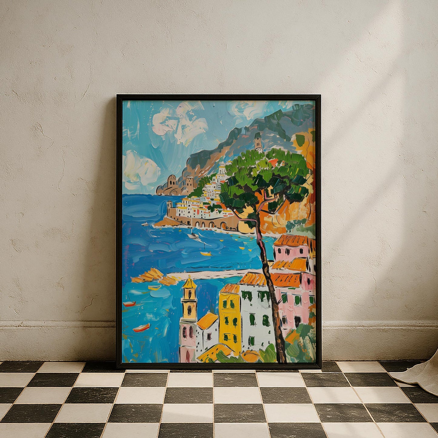 Amalfi Kıyısı Panoramik Manzara İtalya Koleksiyonu Mutfak Duvar Tablosu