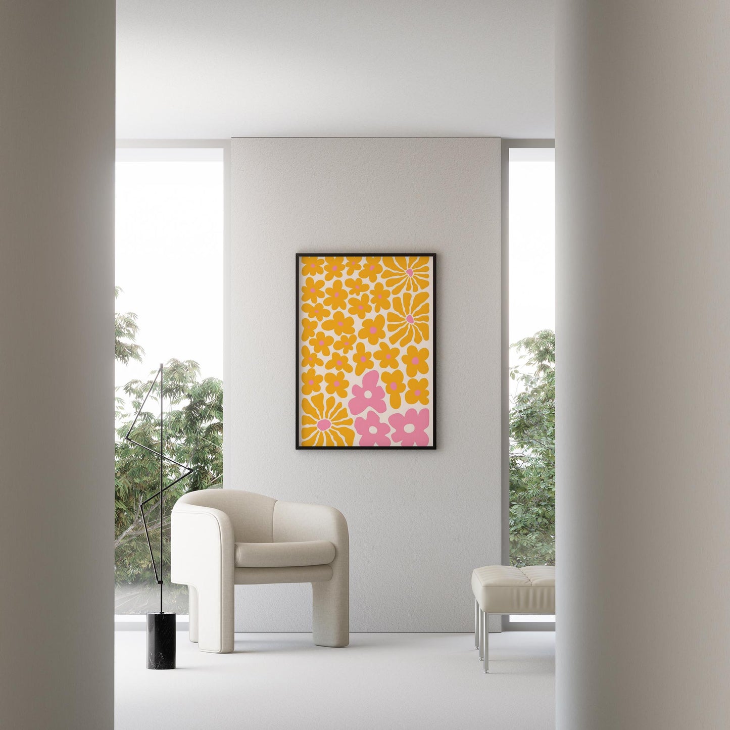 Matisse Kağıt Kesimleri Abstract Serisi Sarı Soyut Çiçek Düzeni I Duvar Tablosu
