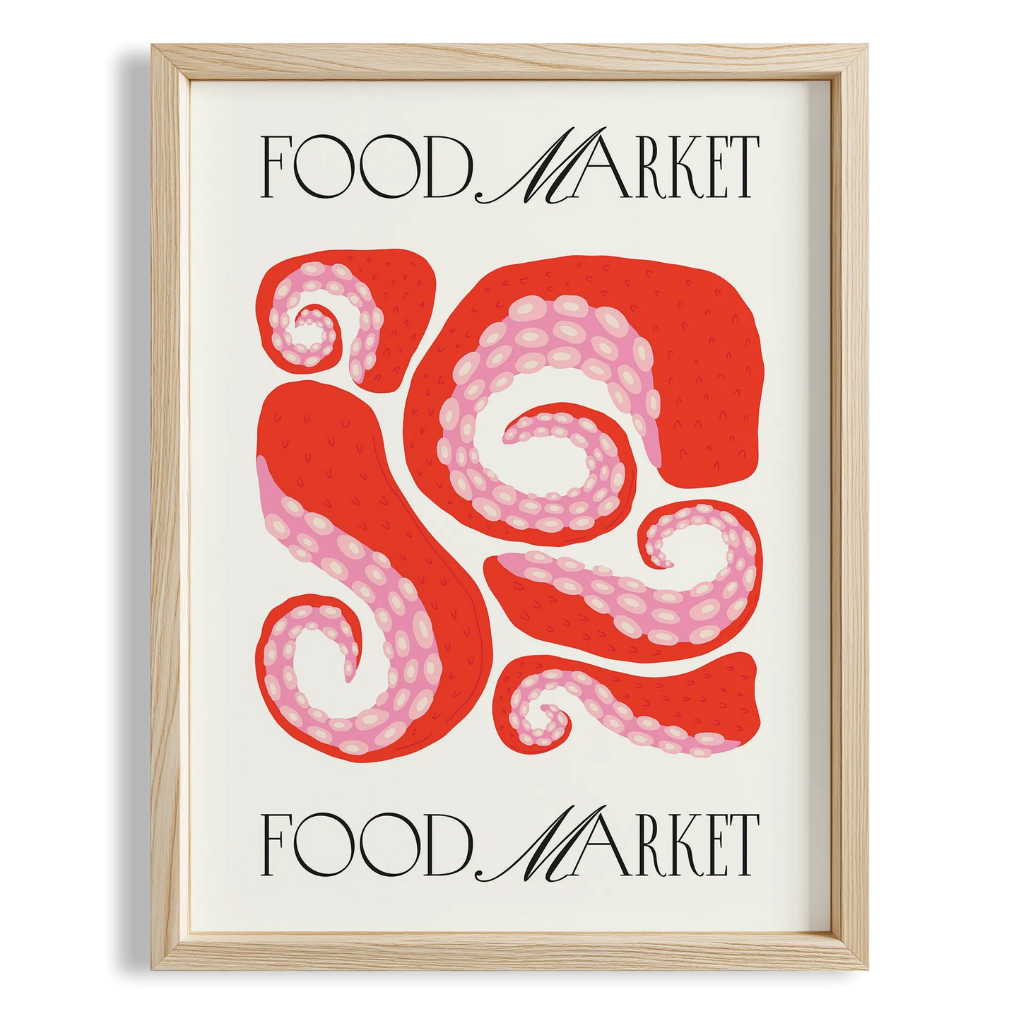 Food Market Ahtapot Tipografi Mutfak Duvar Tablosu