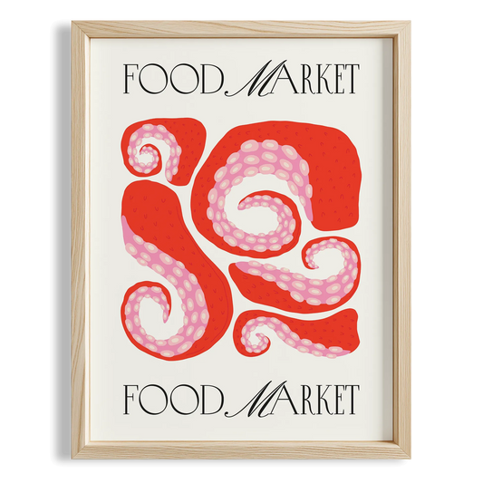 Food Market Ahtapot Tipografi Mutfak Duvar Tablosu