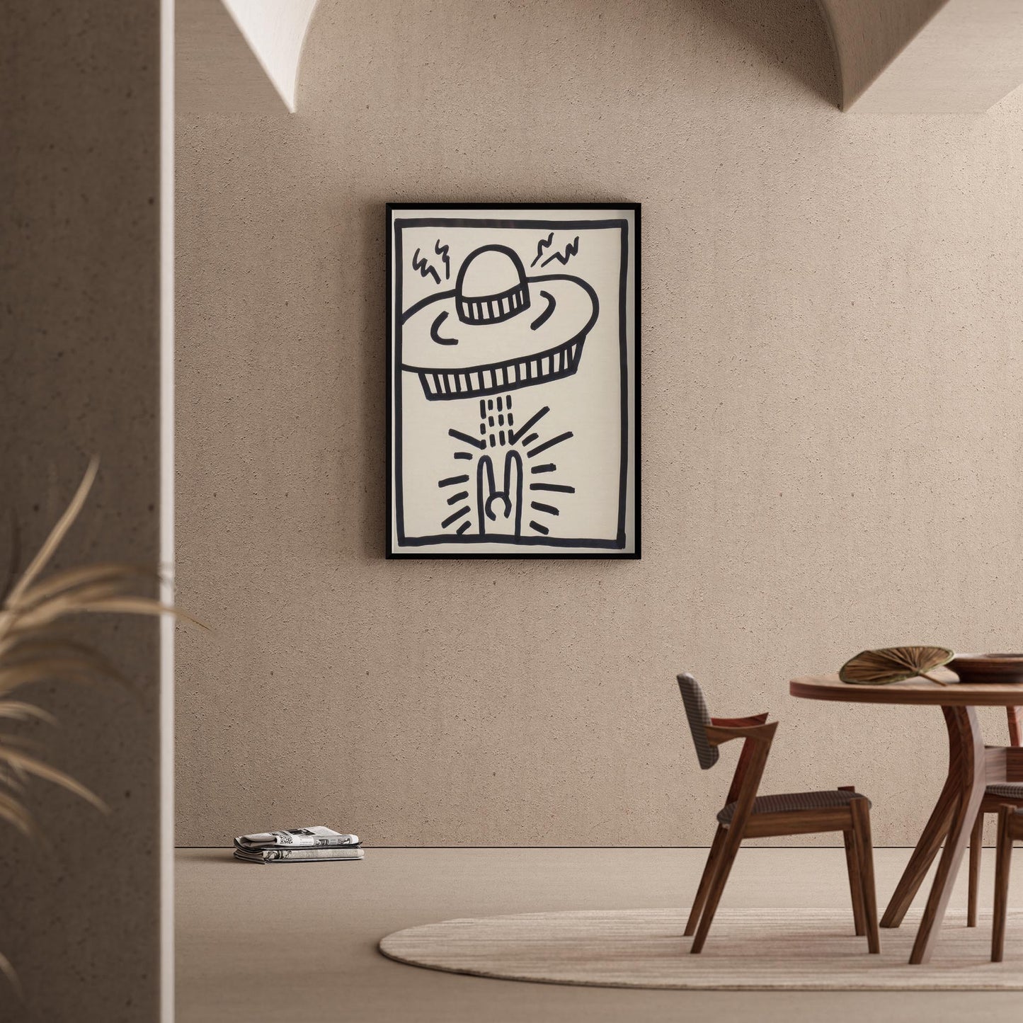 UFO ve Barış İşareti - Keith Haring Ahşap Duvar Tablosu