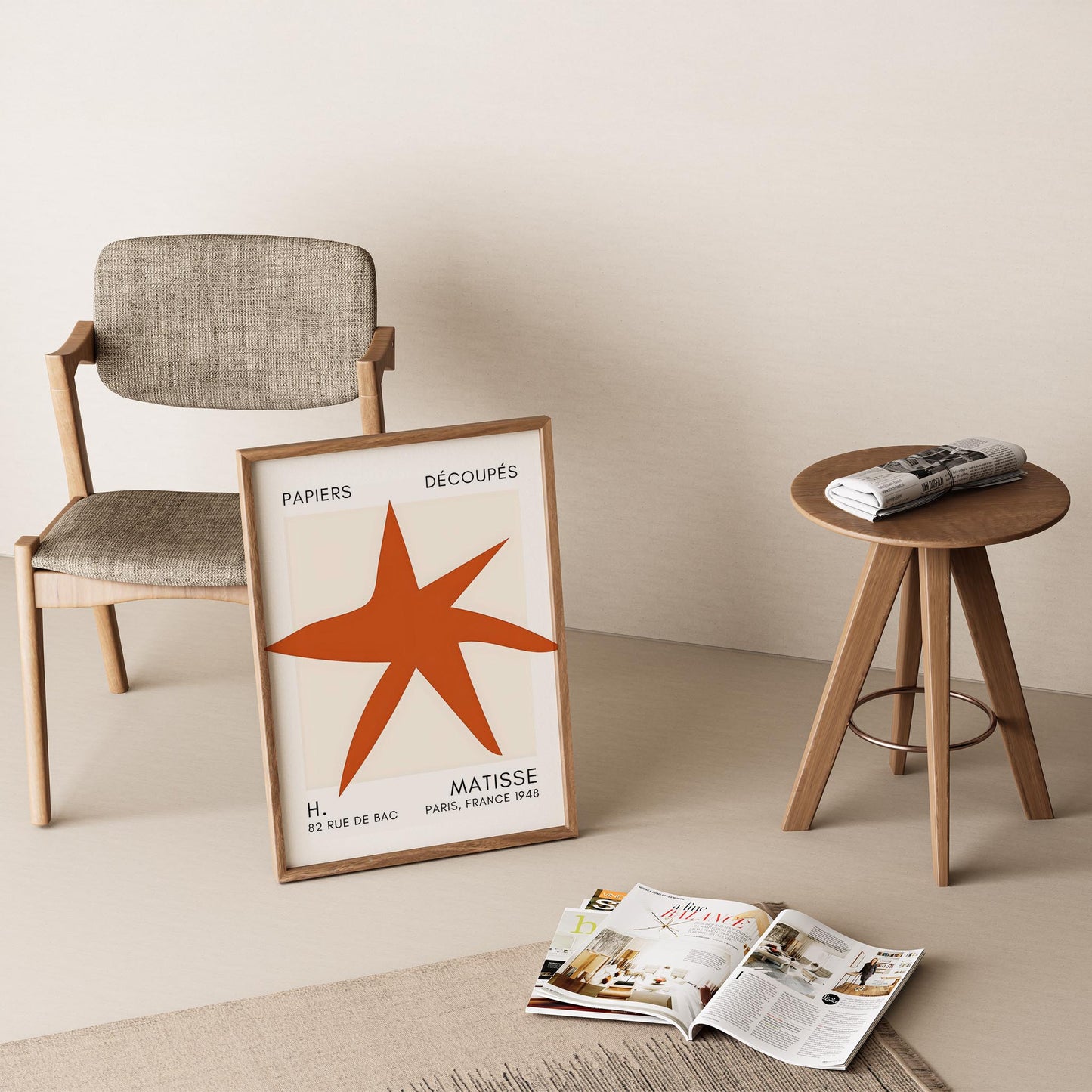 Matisse Kağıt Kesimleri Serisi Terracotta Soyut Yıldız I Duvar Tablosu
