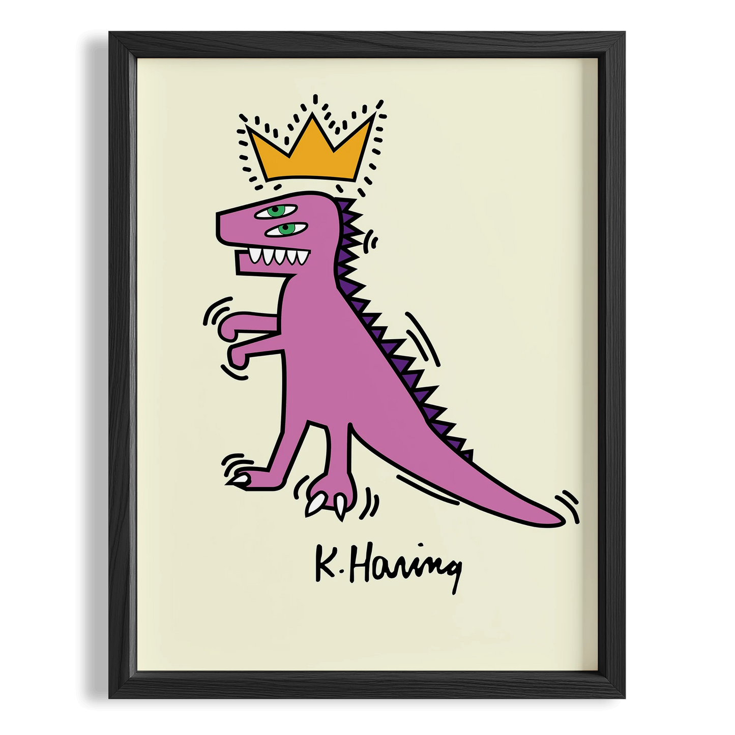 Taçlı Dinozor - Keith Haring Ahşap Duvar Tablosu