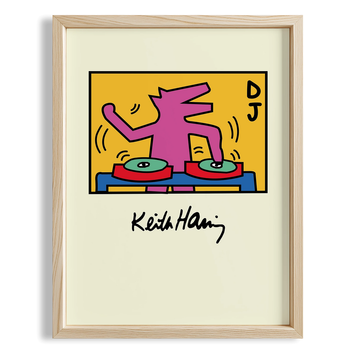Dans Eden Köpek - Keith Haring Ahşap Duvar Tablosu