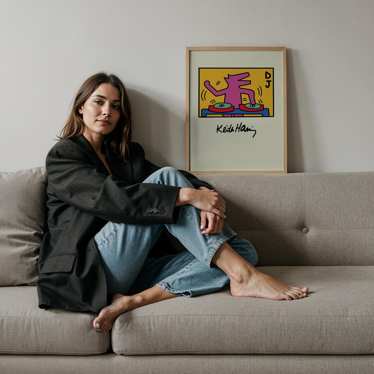 Dans Eden Köpek - Keith Haring Ahşap Duvar Tablosu