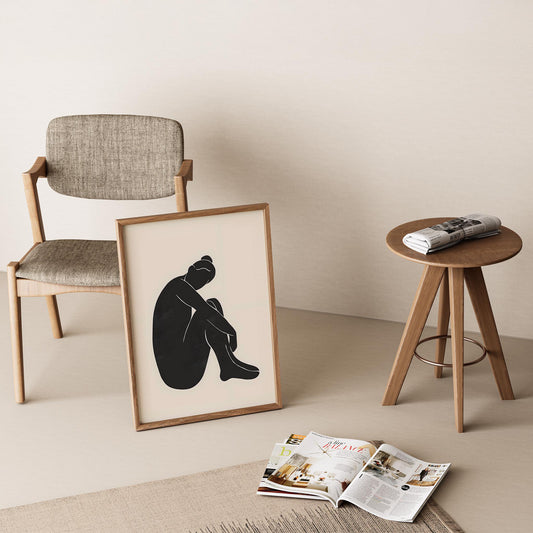 Matisse Kağıt Kesimleri Serisi Siyah Minimalist Kadın Figürü I Duvar Tablosu