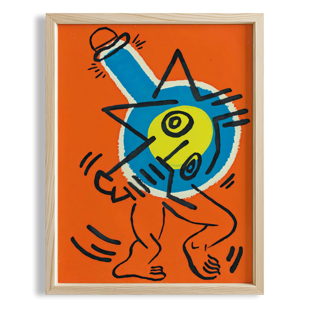 Mavi Top Figürü - Keith Haring Ahşap Duvar Tablosu