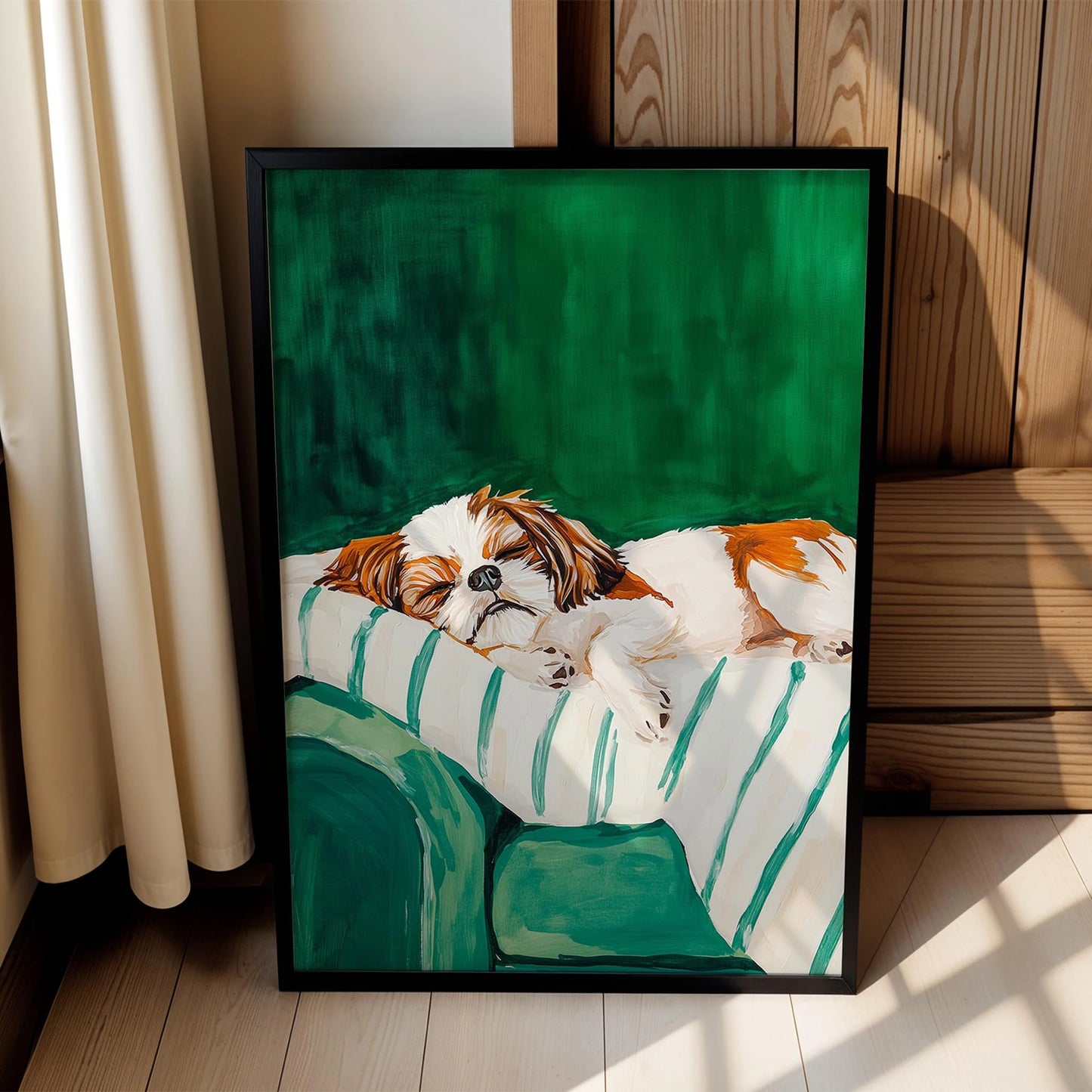 Köpek Portre VI - Shih Tzu Çizgili Zümrüt